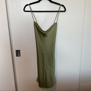 Abercrombie & Fitch Satin Olive Green Cowl Neck Dress